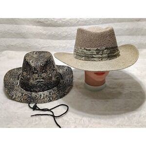 Lot Of 2 Western Cowgirl USA Hat Women's One Size, 22", 100% Straw + Fake Snake